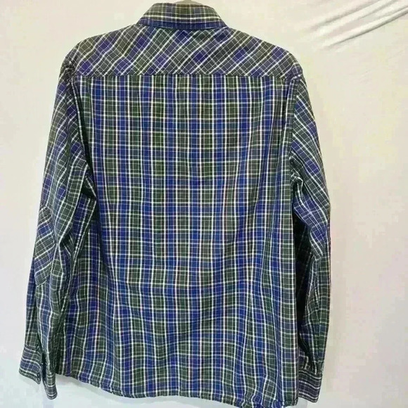 Mens Kenneth Cole Reaction Blue Green Black Plaid W Western Snaps - Sz L - Picture 2 of 8